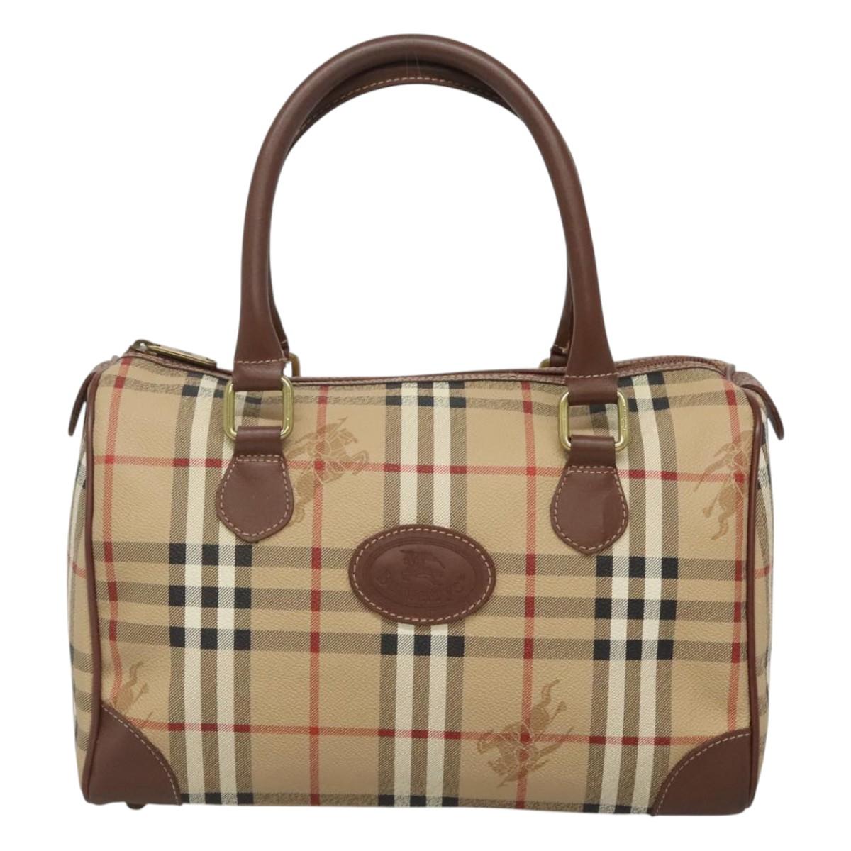 Burberrys Nova Check Hand Bag PVC Beige Gold Auth 123902