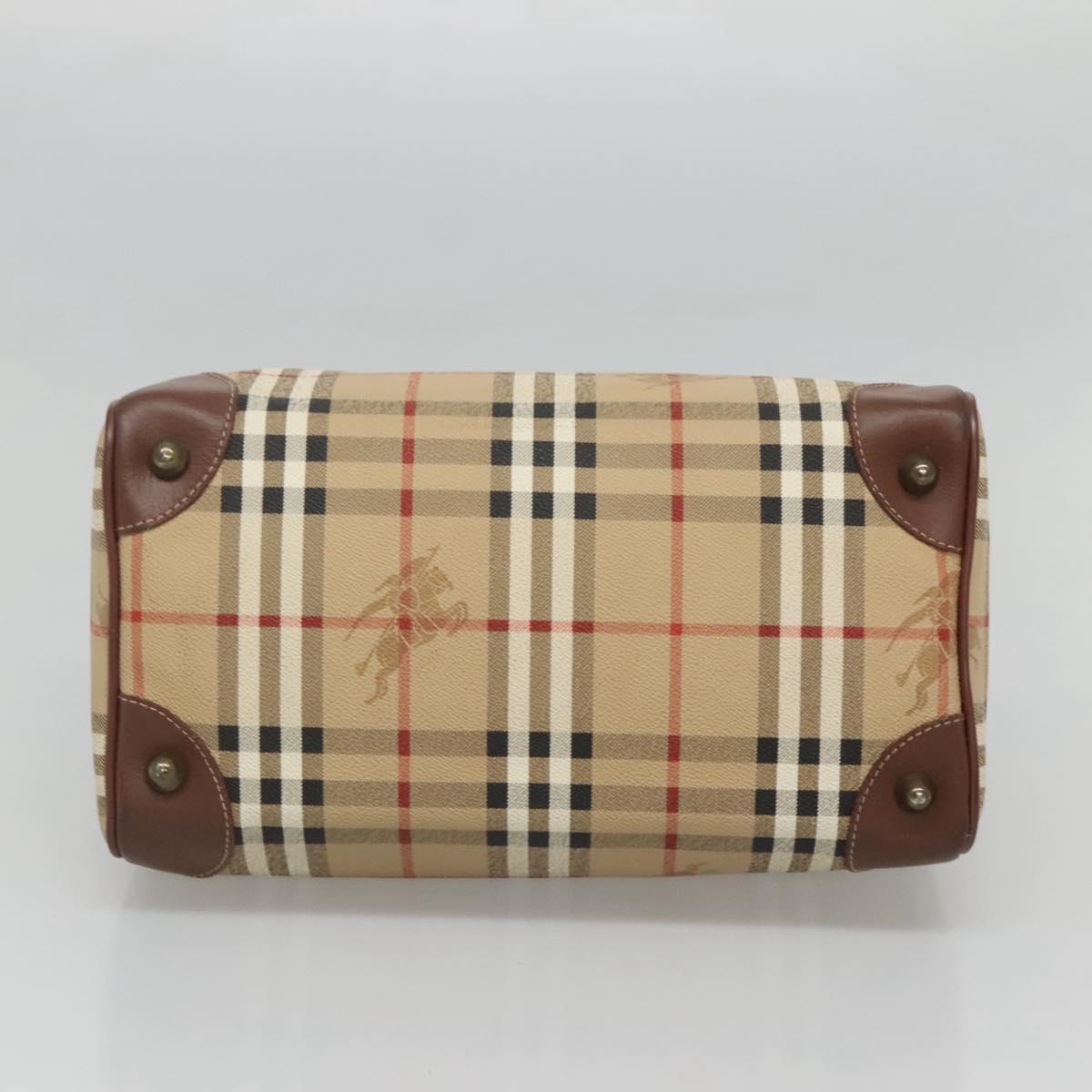 Burberrys Nova Check Hand Bag PVC Beige Gold Auth 123902