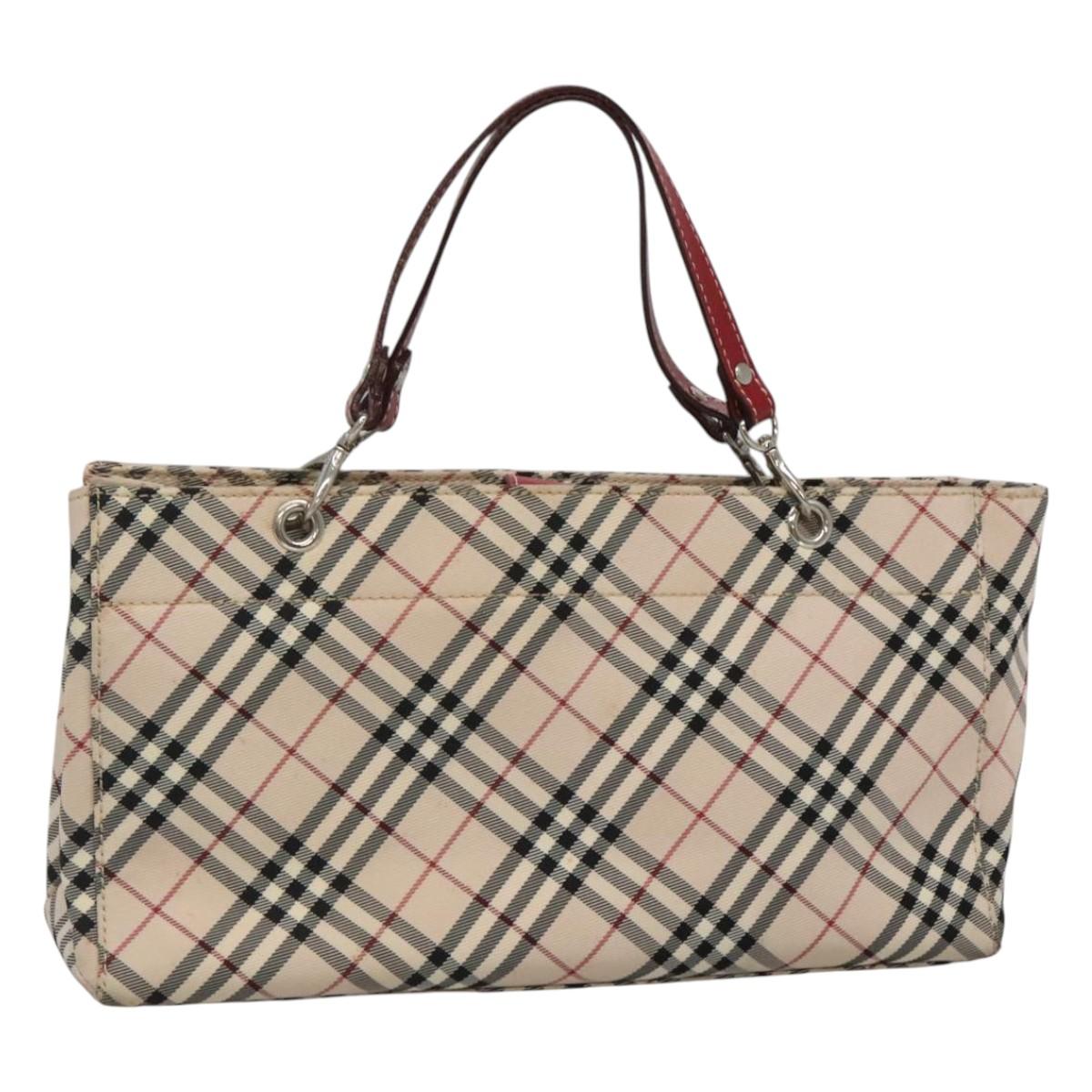 BURBERRY Nova Check Blue Label Tote Bag Canvas Beige Silver Auth 123904