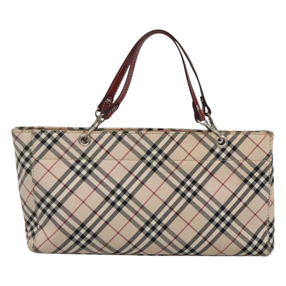 BURBERRY Nova Check Blue Label Tote Bag Canvas Beige Silver Auth 123904