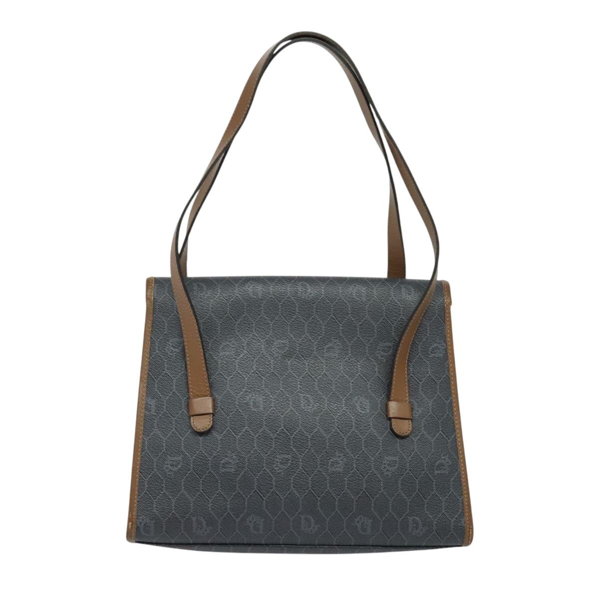 Christian Dior Honeycomb Canvas Hand Bag PVC Leather Gray Gold Auth 123911