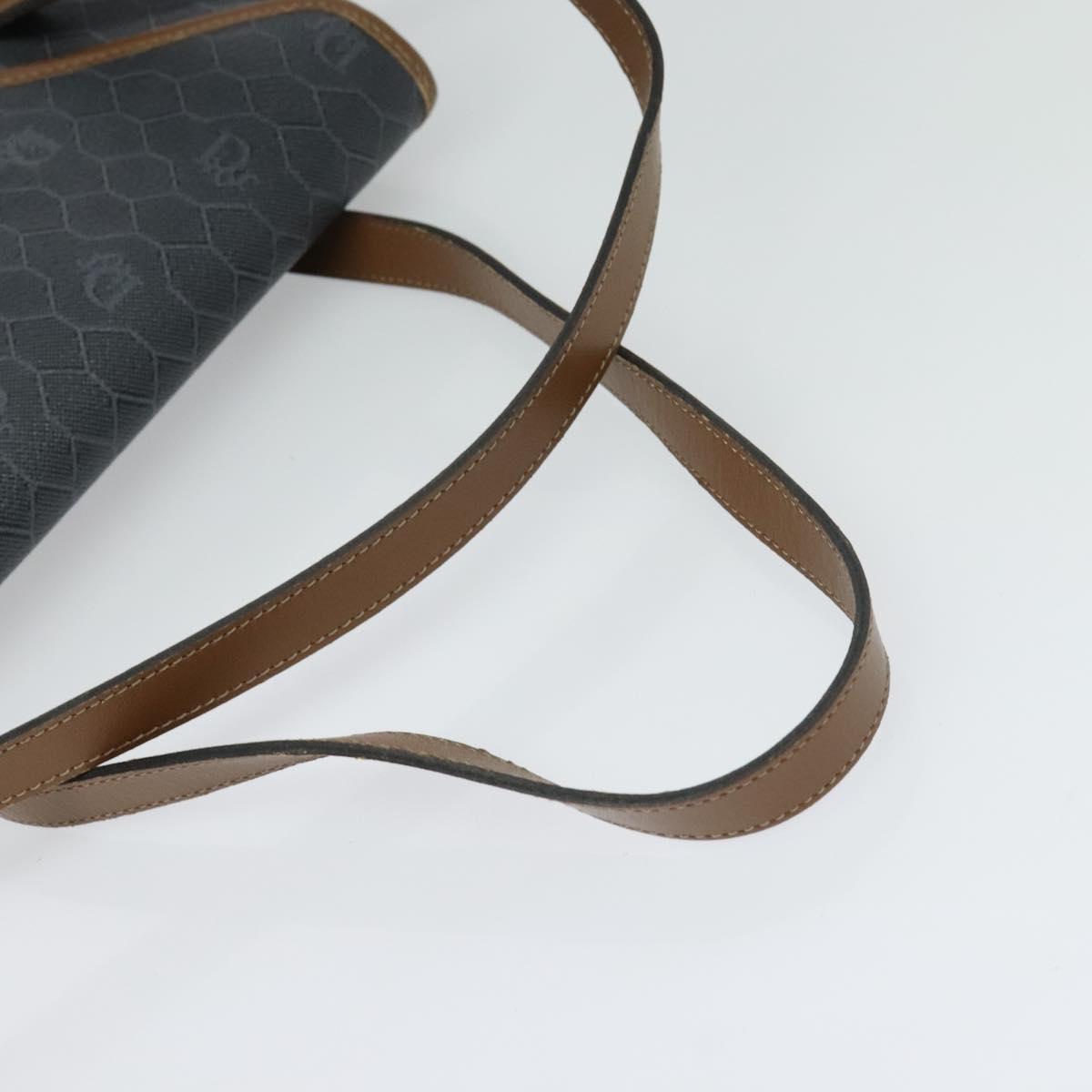 Christian Dior Honeycomb Canvas Hand Bag PVC Leather Gray Gold Auth 123911