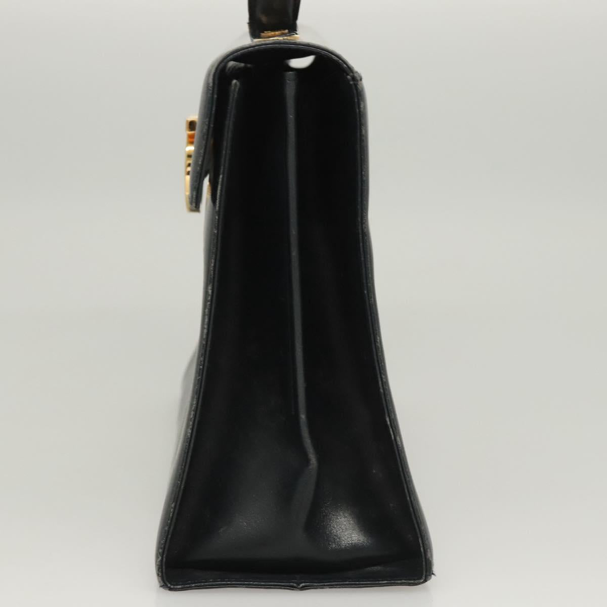 Salvatore Ferragamo Gancini Hand Bag Leather Navy Gold Auth 123913