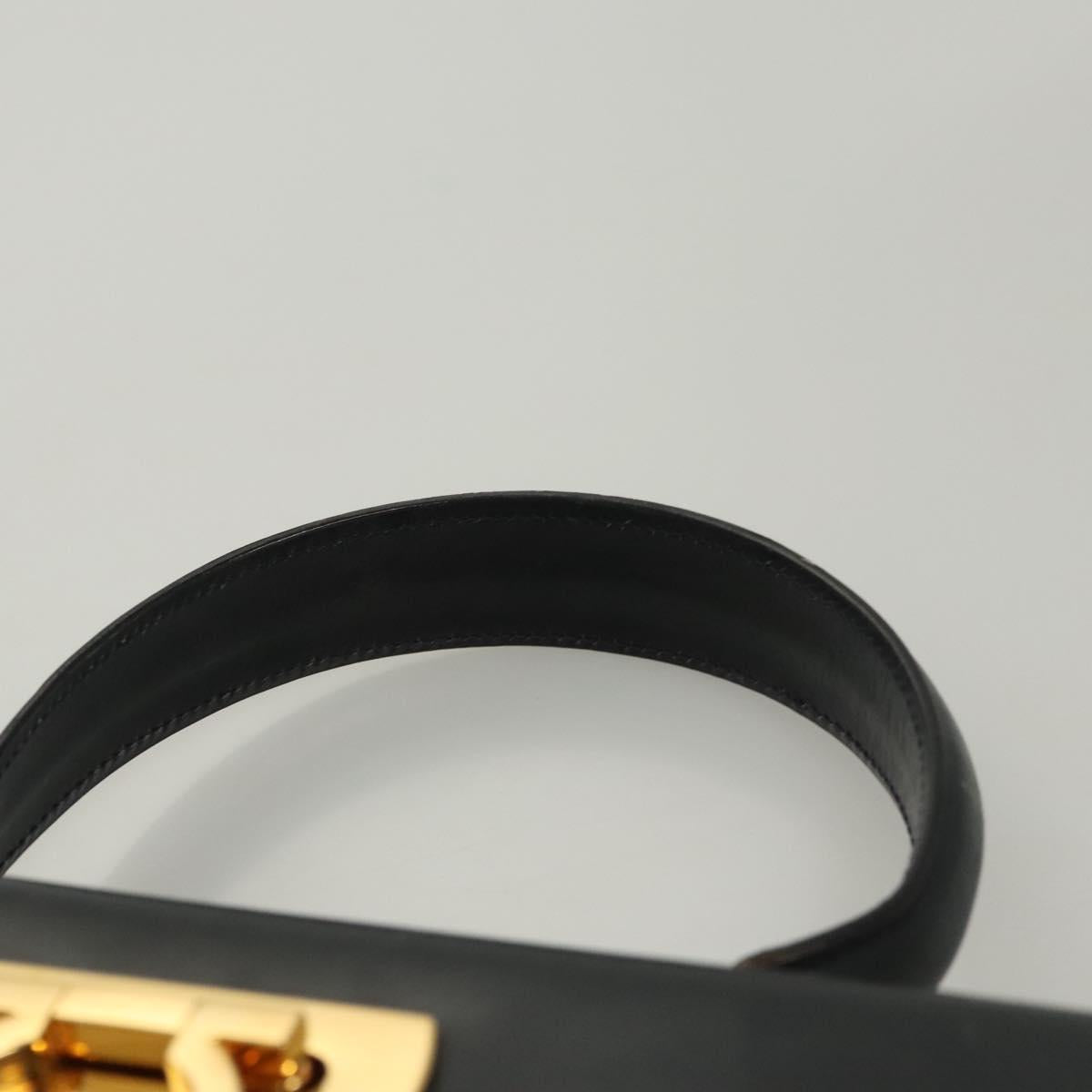 Salvatore Ferragamo Gancini Hand Bag Leather Navy Gold Auth 123913
