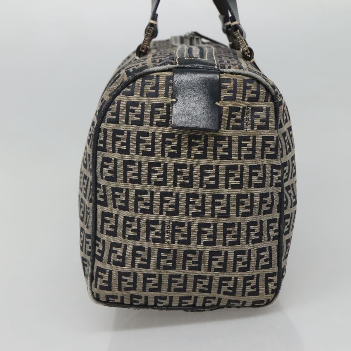 FENDI Zucchino Canvas Hand Bag Navy Silver Auth 123956