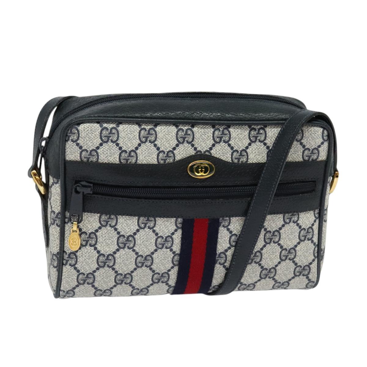 GUCCI GG Supreme Sherry Line Shoulder Bag PVC Navy Gold 98 02 004 Auth 123959