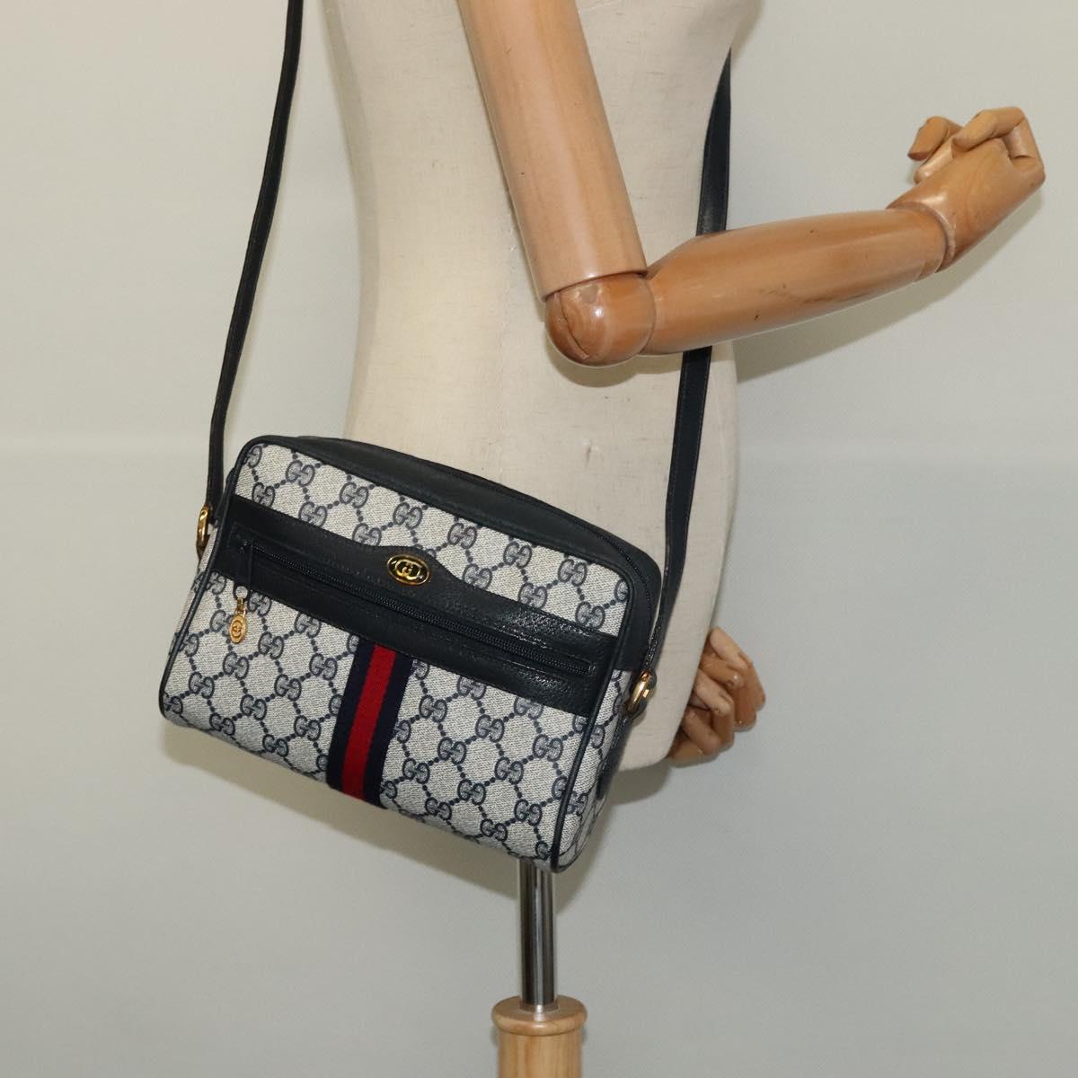 GUCCI GG Supreme Sherry Line Shoulder Bag PVC Navy Gold 98 02 004 Auth 123959