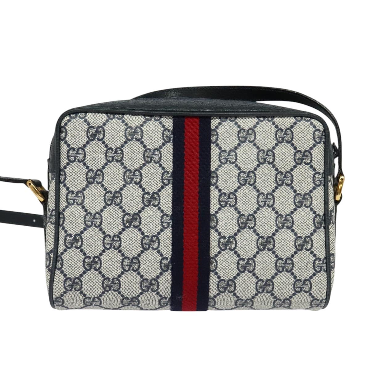 GUCCI GG Supreme Sherry Line Shoulder Bag PVC Navy Gold 98 02 004 Auth 123959
