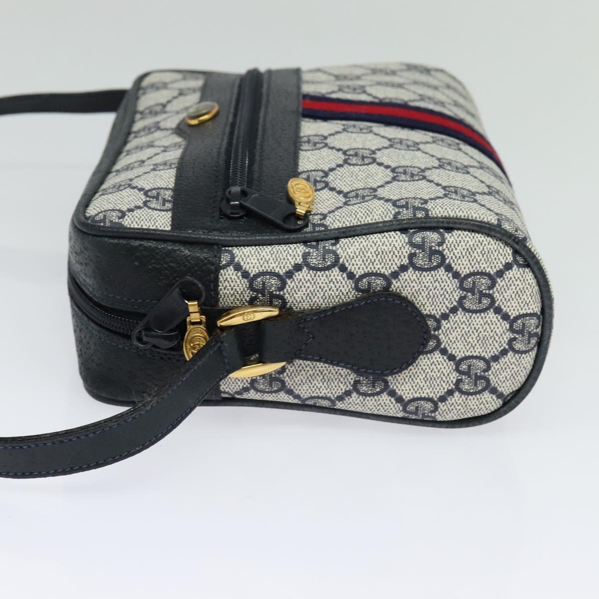 GUCCI GG Supreme Sherry Line Shoulder Bag PVC Navy Gold 98 02 004 Auth 123959