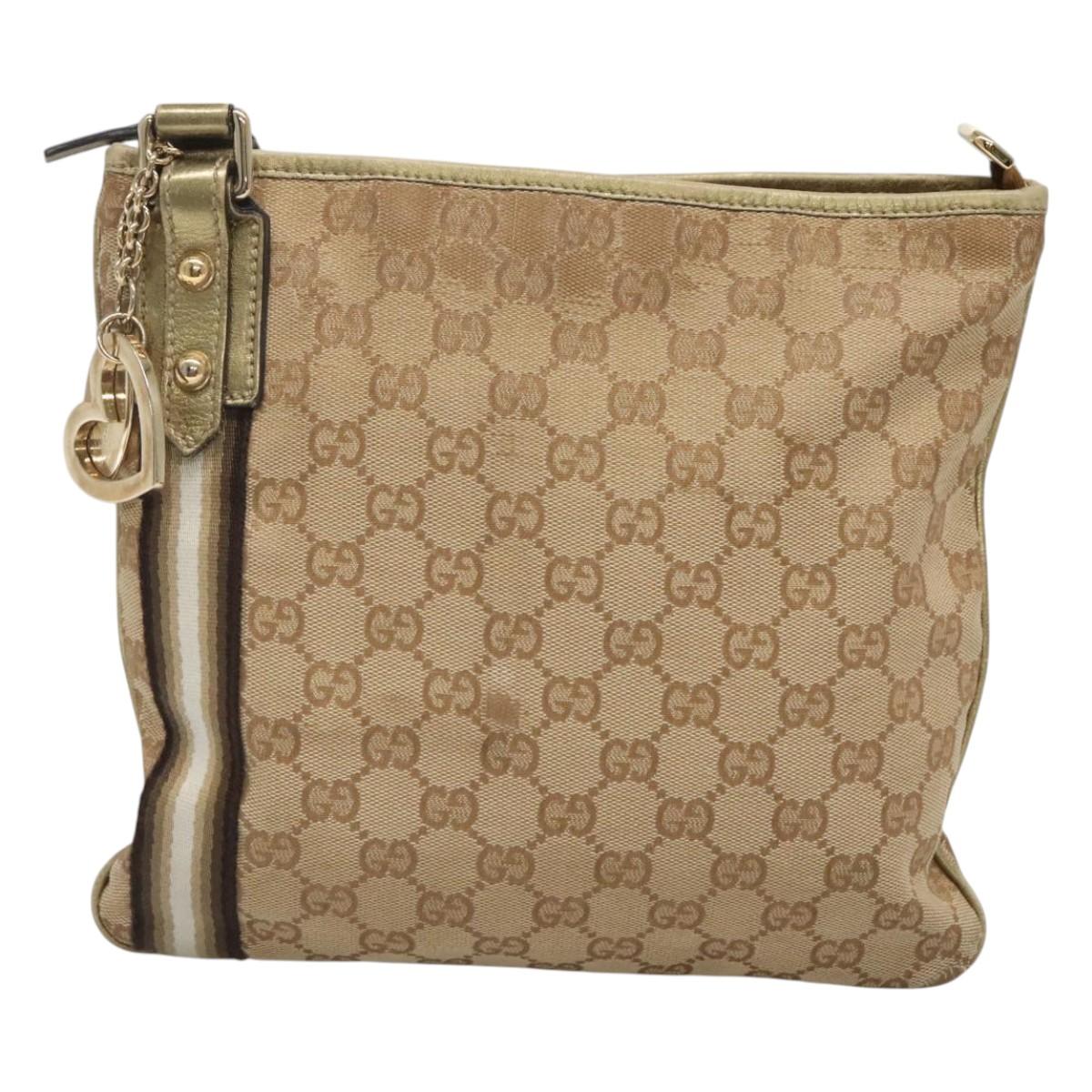 GUCCI GG Canvas Sherry Line Shoulder Bag Beige Black 144388 Auth 123961