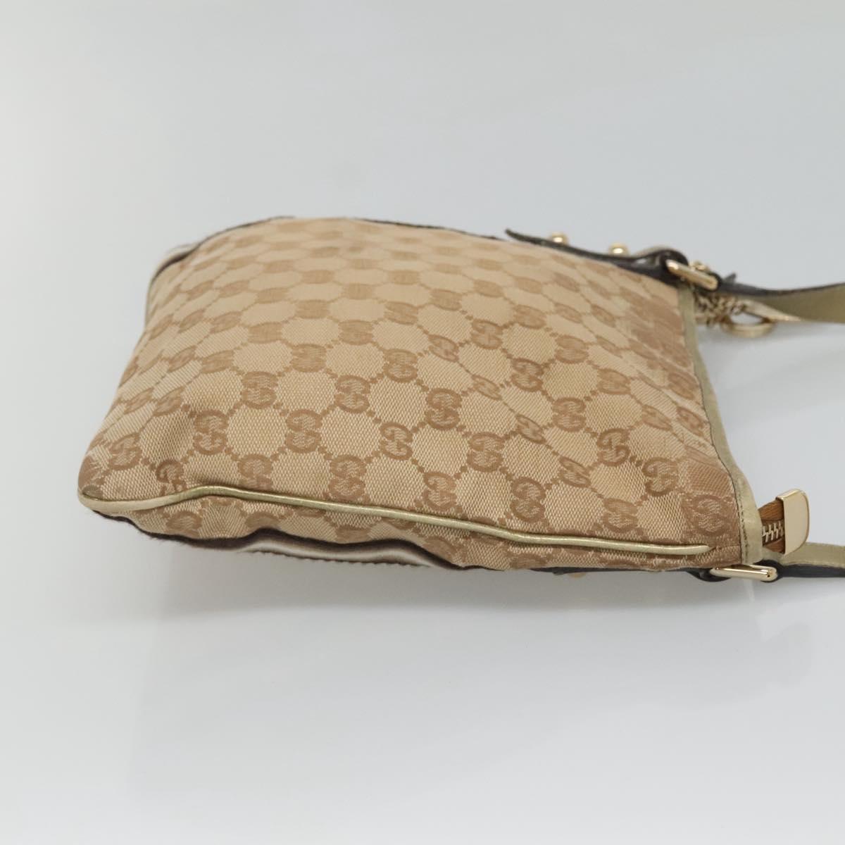 GUCCI GG Canvas Sherry Line Shoulder Bag Beige Black 144388 Auth 123961