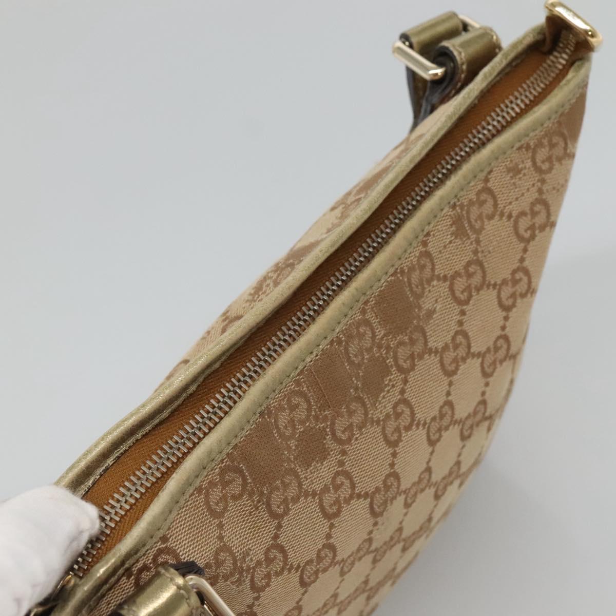 GUCCI GG Canvas Sherry Line Shoulder Bag Beige Black 144388 Auth 123961