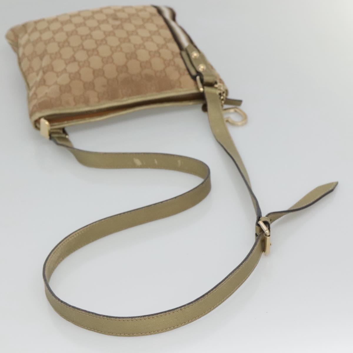 GUCCI GG Canvas Sherry Line Shoulder Bag Beige Black 144388 Auth 123961