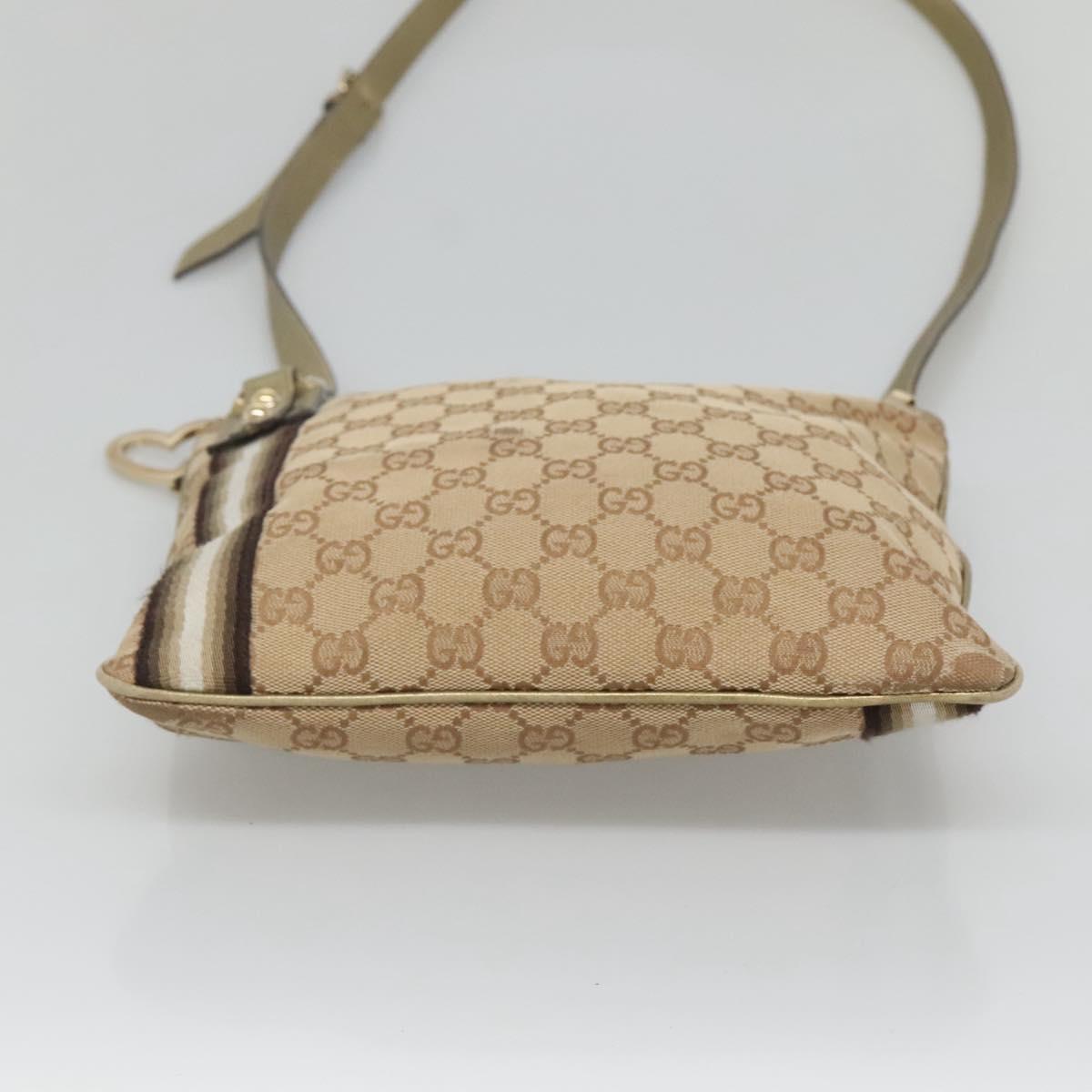GUCCI GG Canvas Sherry Line Shoulder Bag Beige Black 144388 Auth 123961