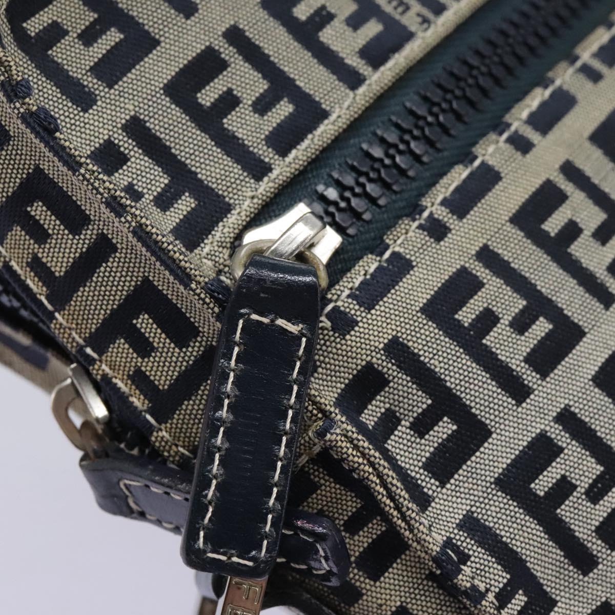 FENDI Zucchino Canvas Shoulder Bag Navy Silver Auth 123978