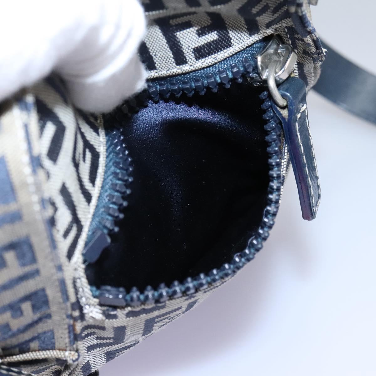 FENDI Zucchino Canvas Shoulder Bag Navy Silver Auth 123978