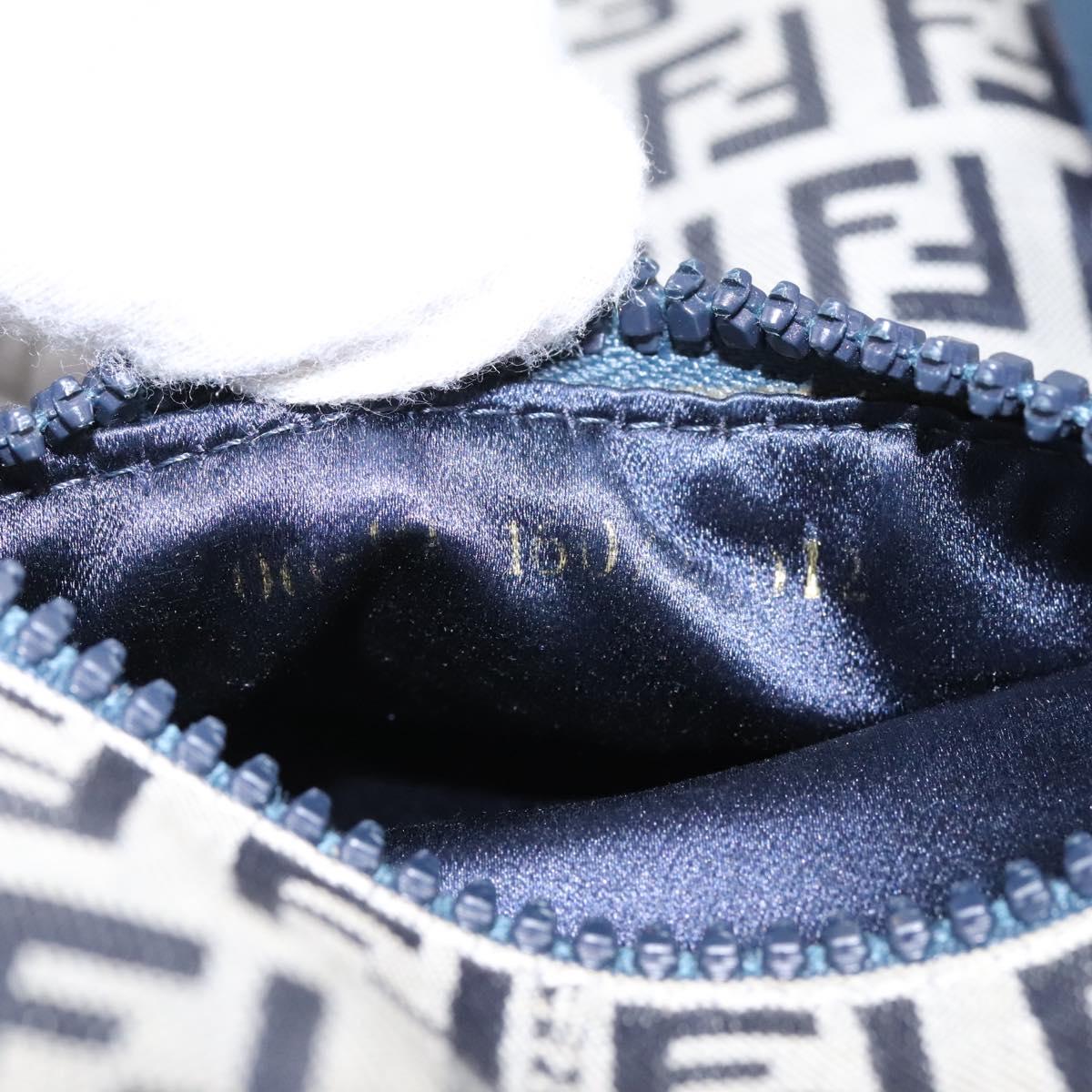 FENDI Zucchino Canvas Shoulder Bag Navy Silver Auth 123978