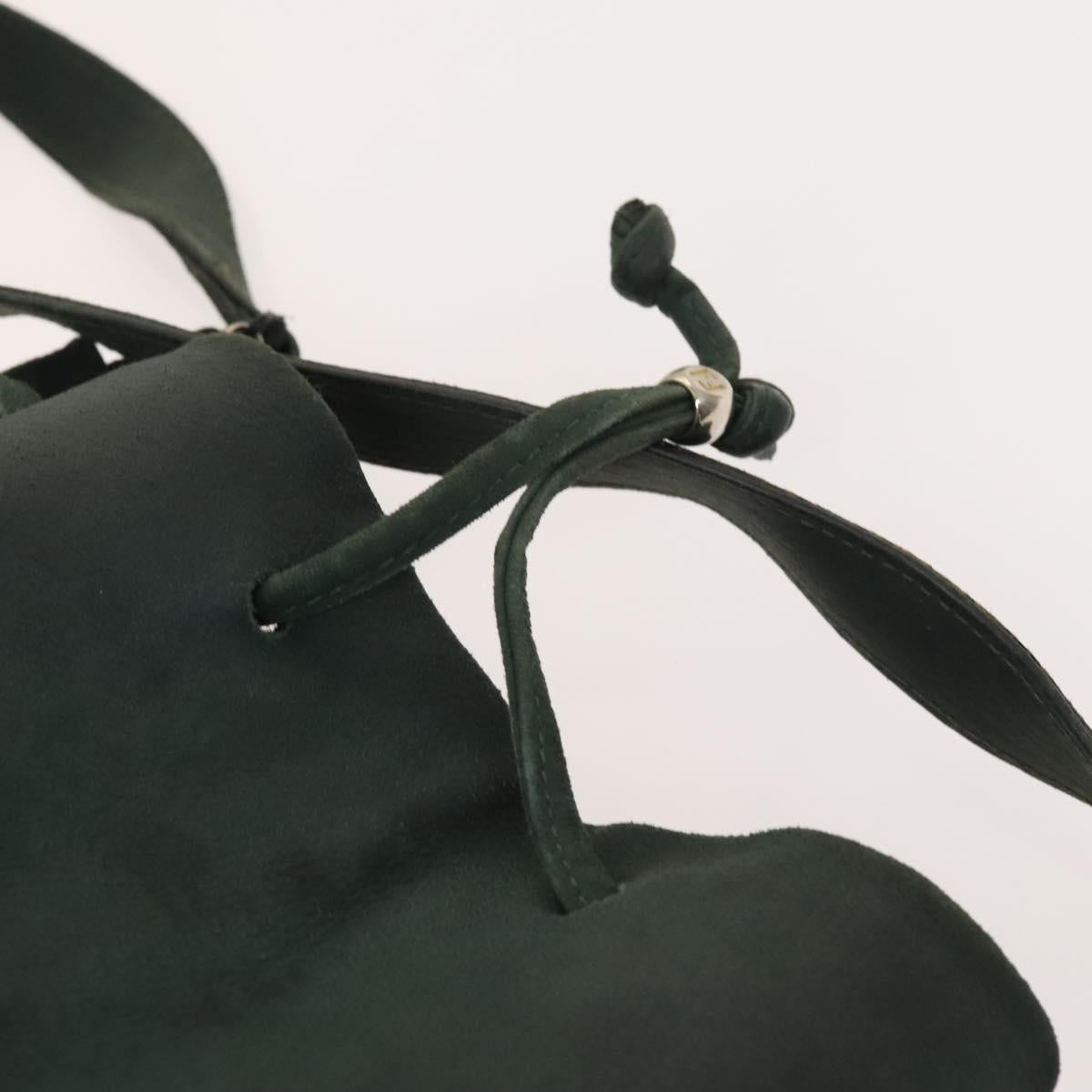 FENDI Shoulder Bag Suede Green Gold Auth 123979