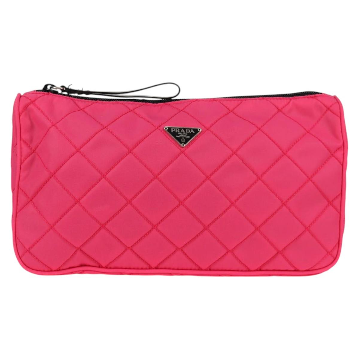 PRADA Pouch Nylon Pink Silver Auth 123980V
