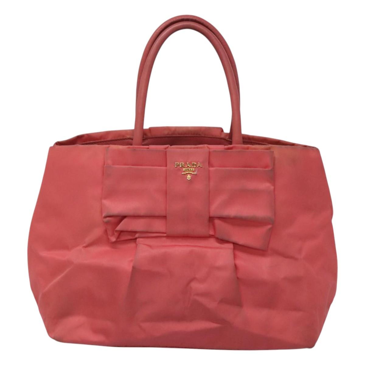 PRADA Tote Bag Nylon Pink Gold Auth 123981