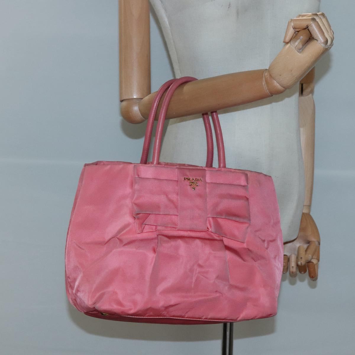 PRADA Tote Bag Nylon Pink Gold Auth 123981