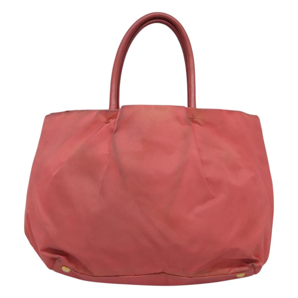 PRADA Tote Bag Nylon Pink Gold Auth 123981