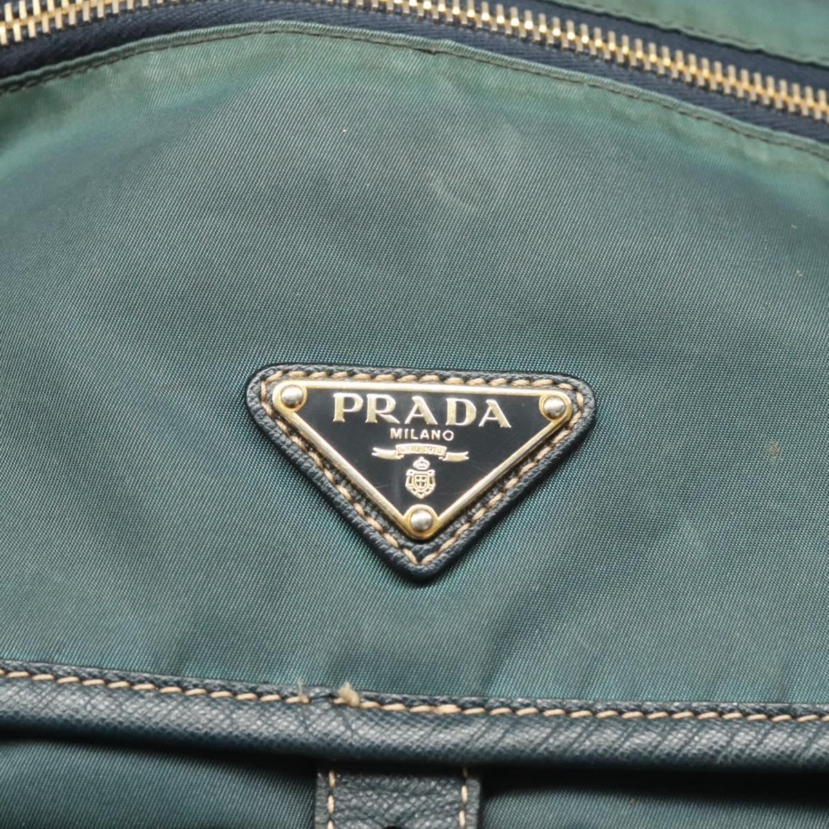 PRADA Shoulder Bag Nylon Green Gold Auth 123982