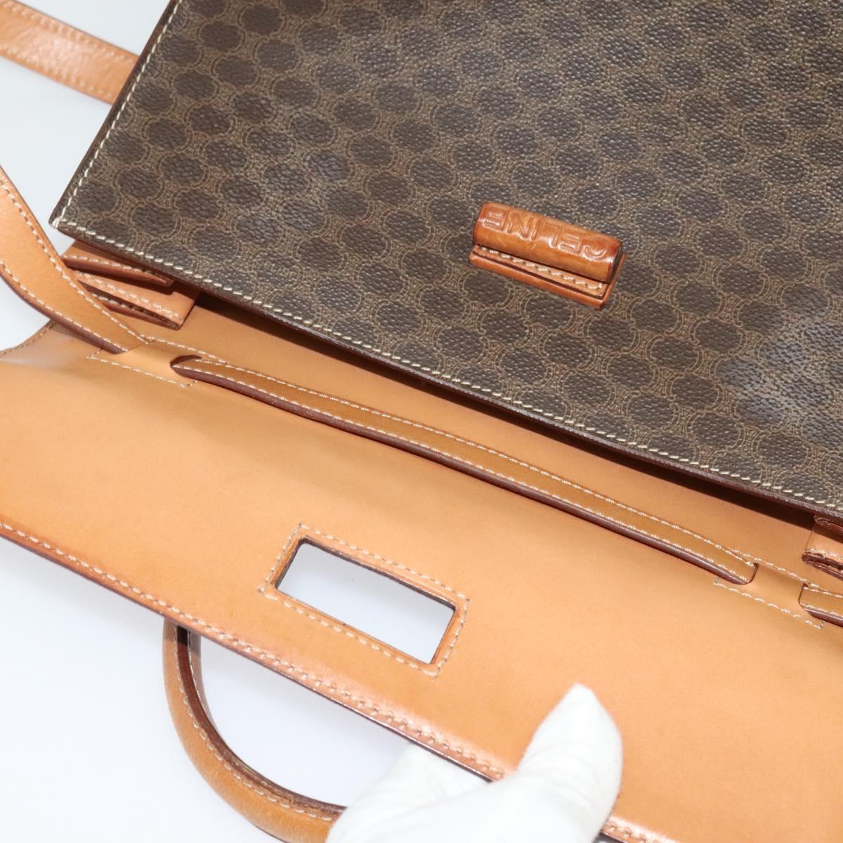 CELINE Macadam Canvas Hand Bag PVC Leather 2way Brown Gold Auth 124072