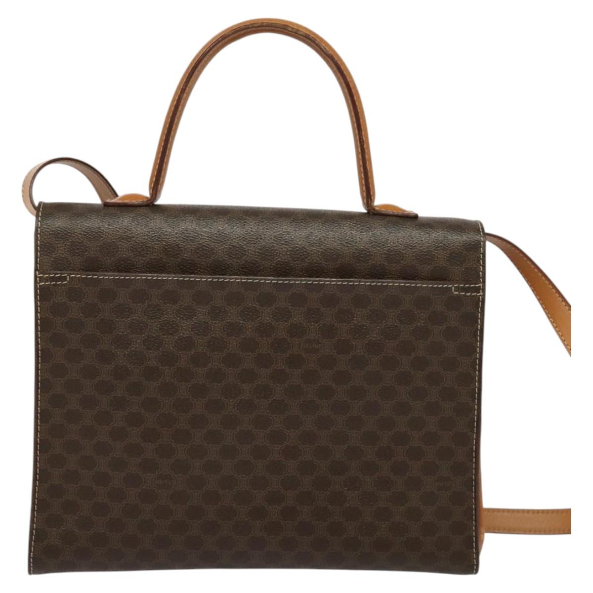 CELINE Macadam Canvas Hand Bag PVC Leather 2way Brown Gold Auth 124072