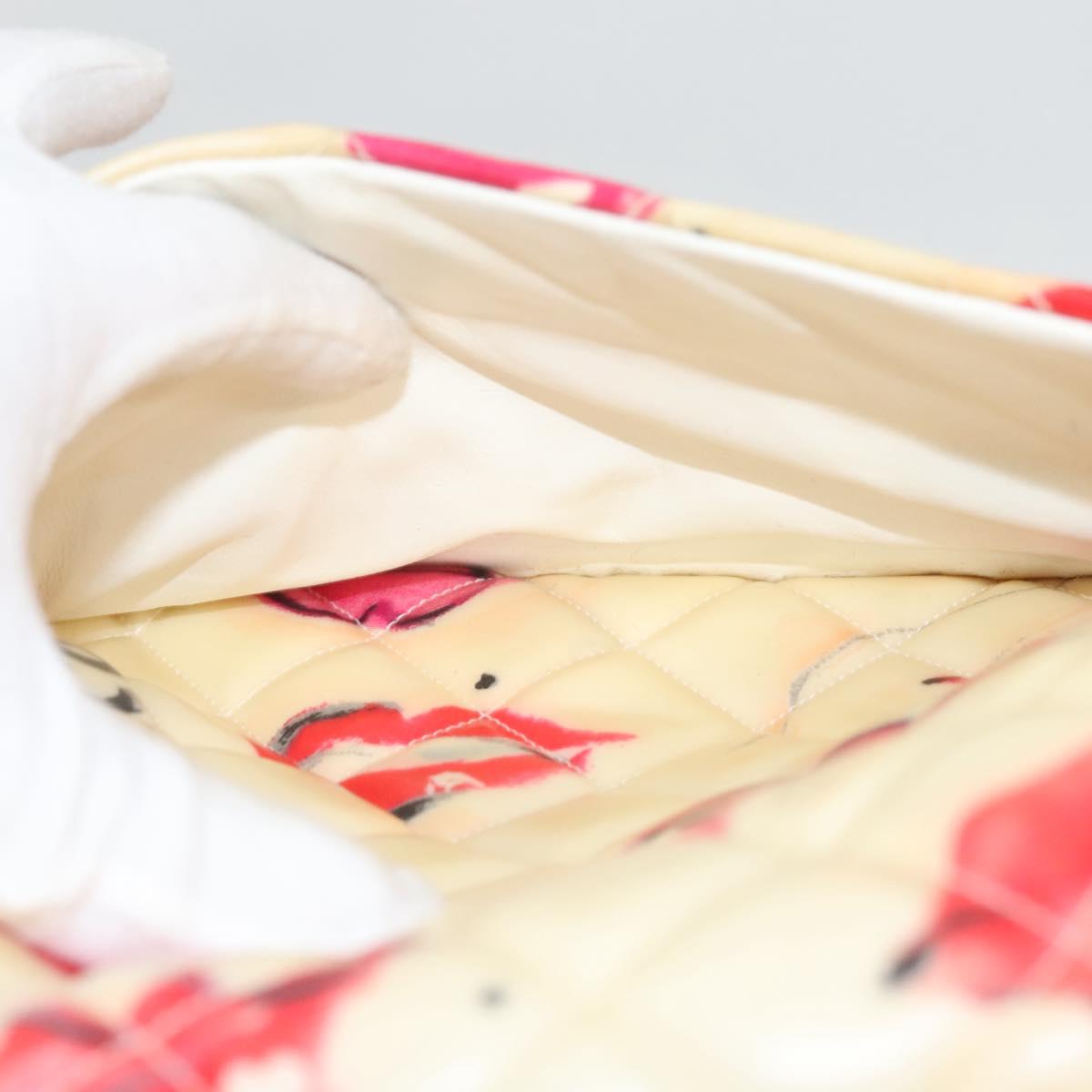 CHANEL Matelasse Chain Shoulder Bag Vinyl Coating White Gold CC Auth 124073AV