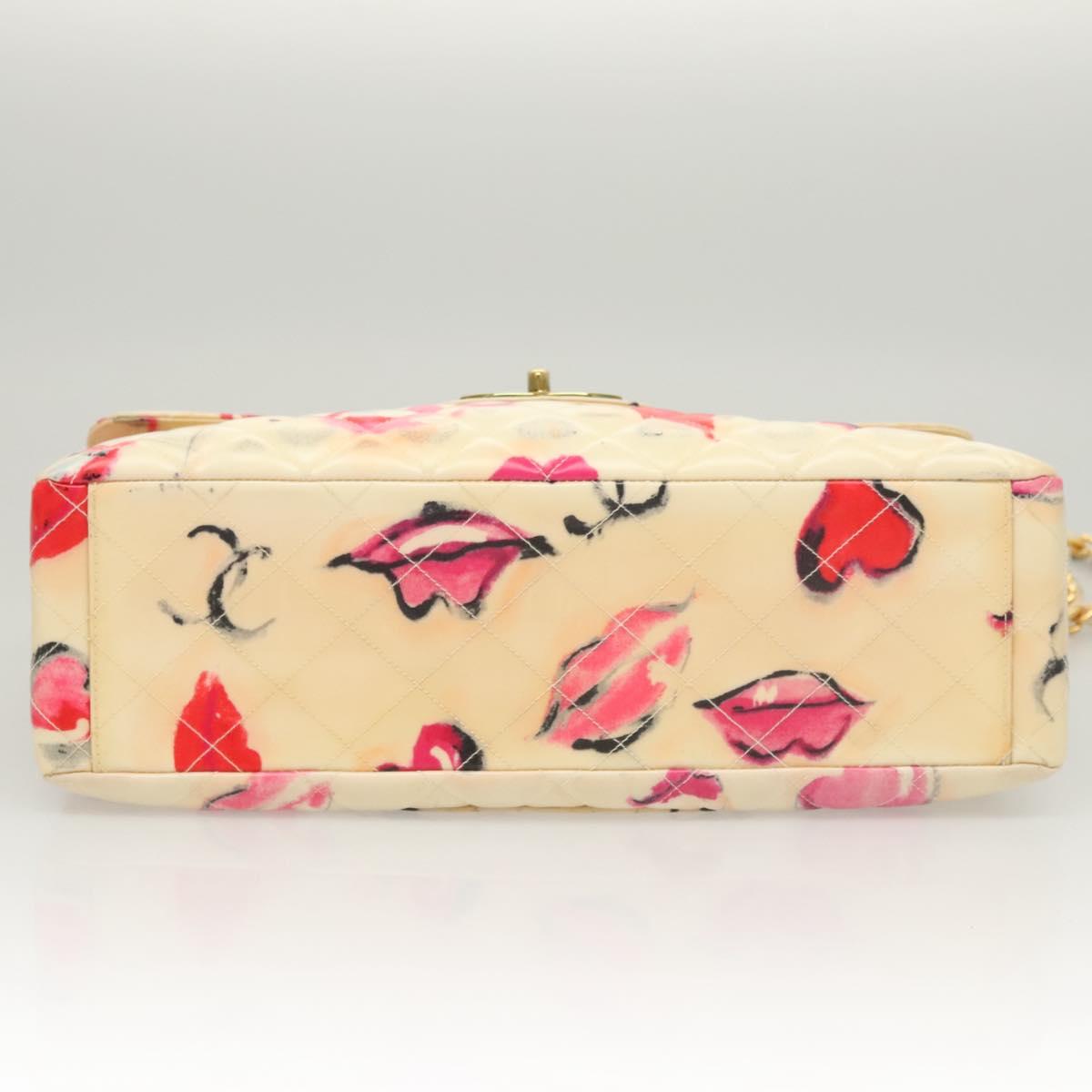 CHANEL Matelasse Chain Shoulder Bag Vinyl Coating White Gold CC Auth 124073AV