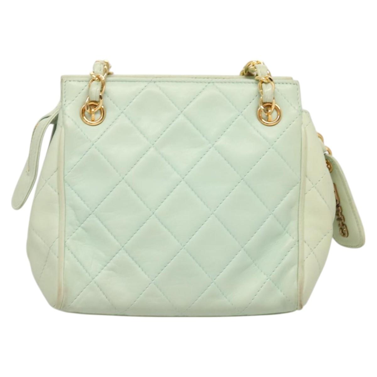 CHANEL Matelasse Chain Shoulder Bag Lamb Skin Peppermint Gold CC Auth 124074