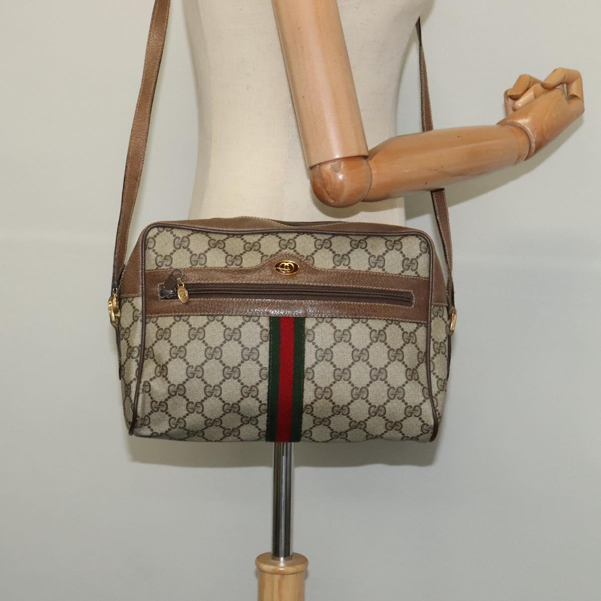 GUCCI GG Supreme Web Sherry Line Shoulder Bag PVC Beige 24 02 005 Auth 124097