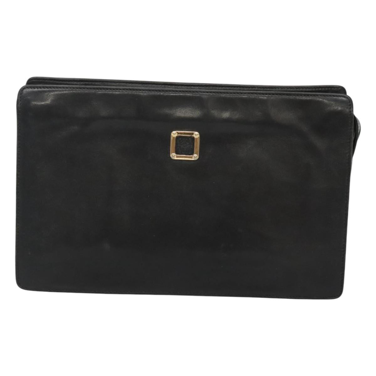 LOEWE Anagram Clutch Bag Leather Black Gold Auth 124098