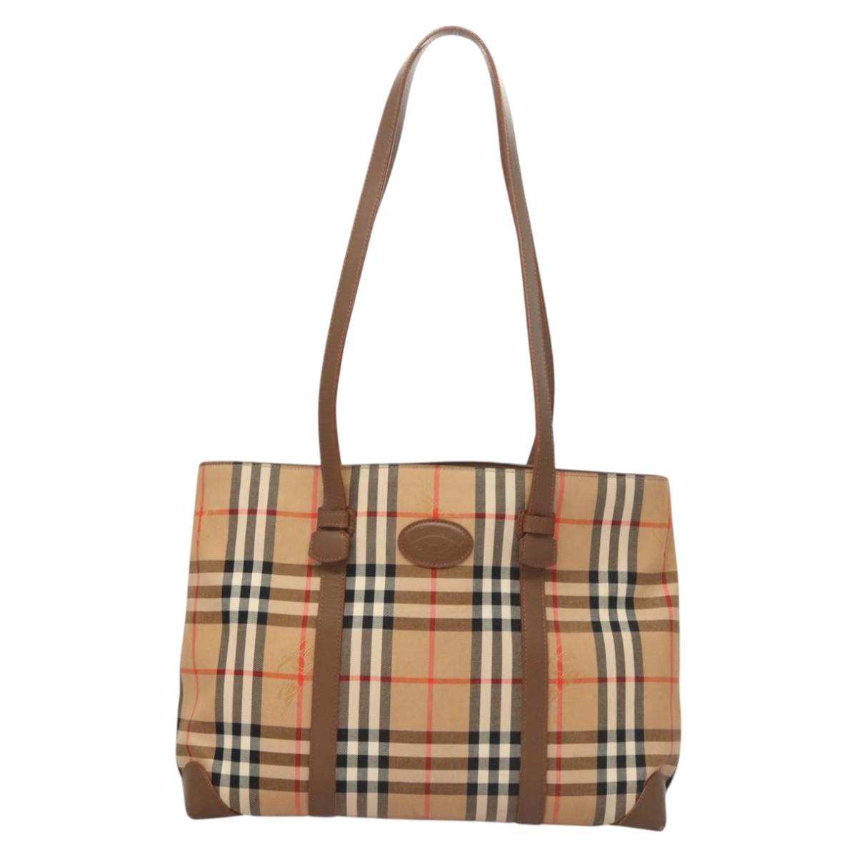 BURBERRY Nova Check Tote Bag Canvas Beige Auth 124112