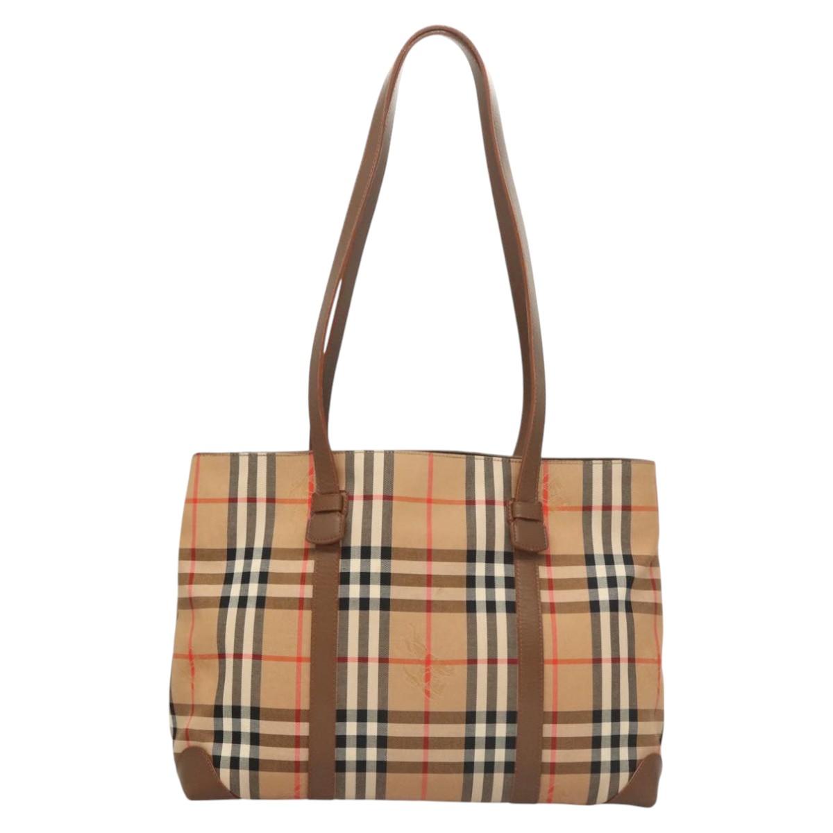 BURBERRY Nova Check Tote Bag Canvas Beige Auth 124112