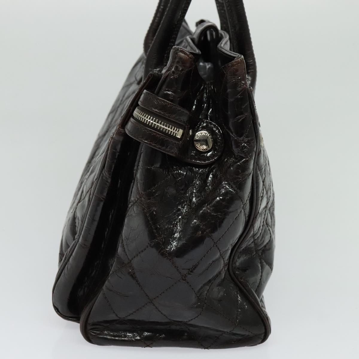 CHANEL Matelasse COCO Mark Hand Bag Patent leather Dark Brown CC Auth 124127
