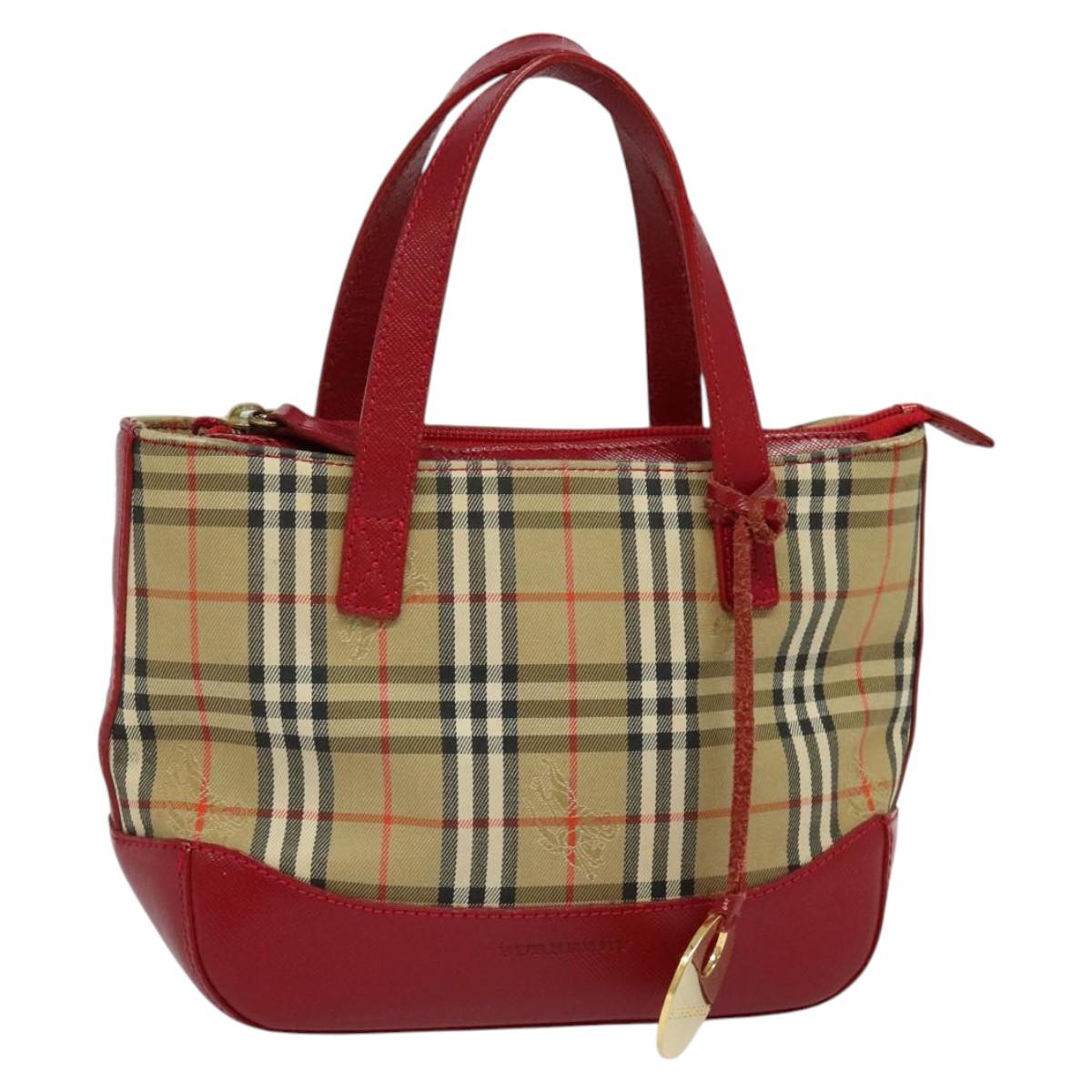 BURBERRY Nova Check Hand Bag Canvas Beige Gold Auth 124154