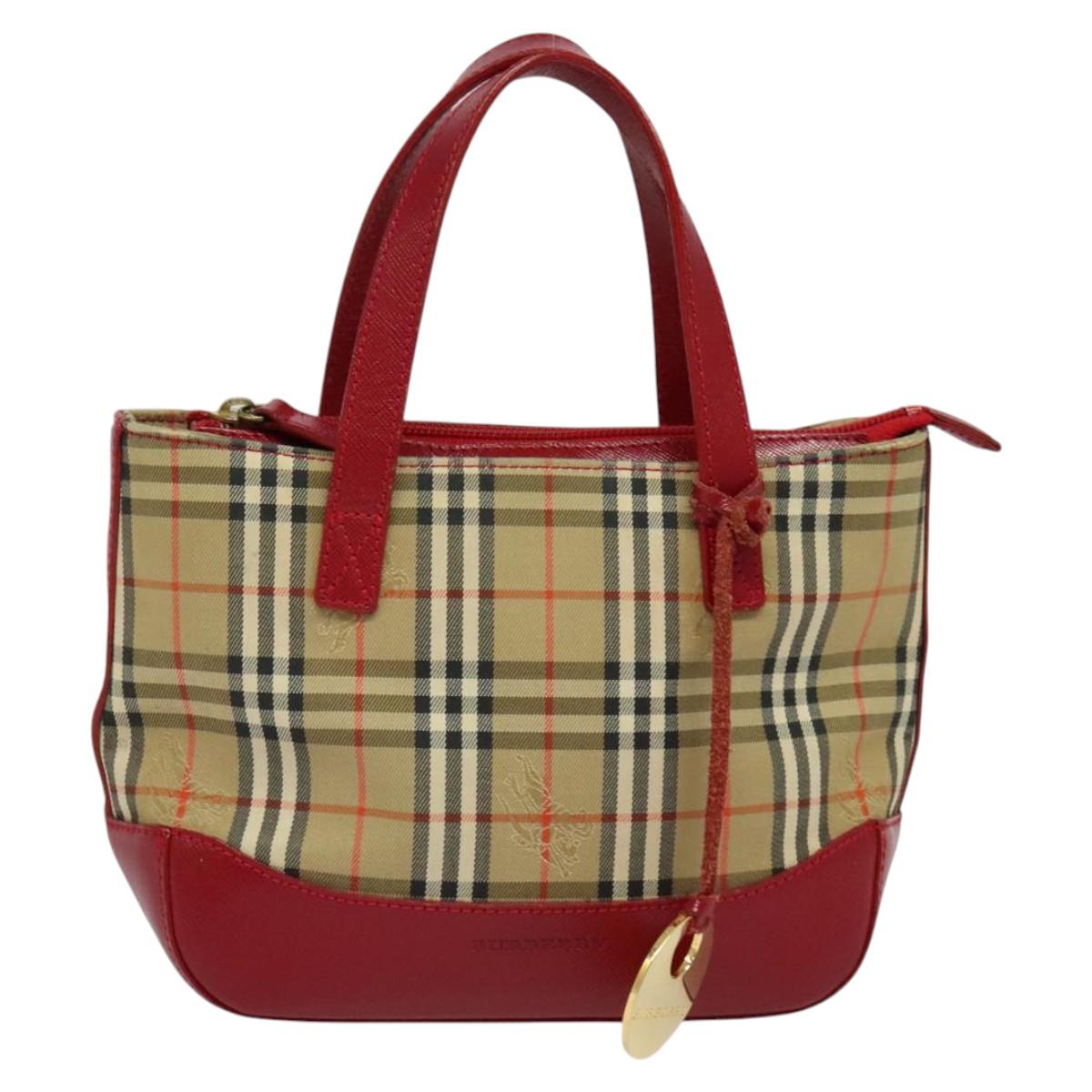 BURBERRY Nova Check Hand Bag Canvas Beige Gold Auth 124154