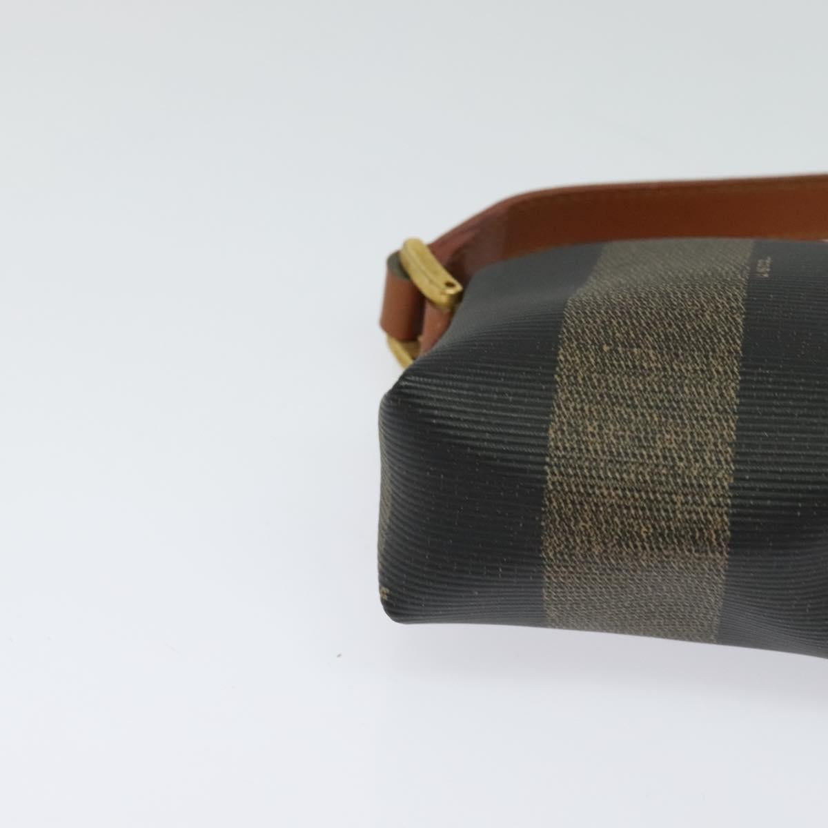 FENDI Pecan Canvas Shoulder Bag PVC Brown Black gold Auth 124174
