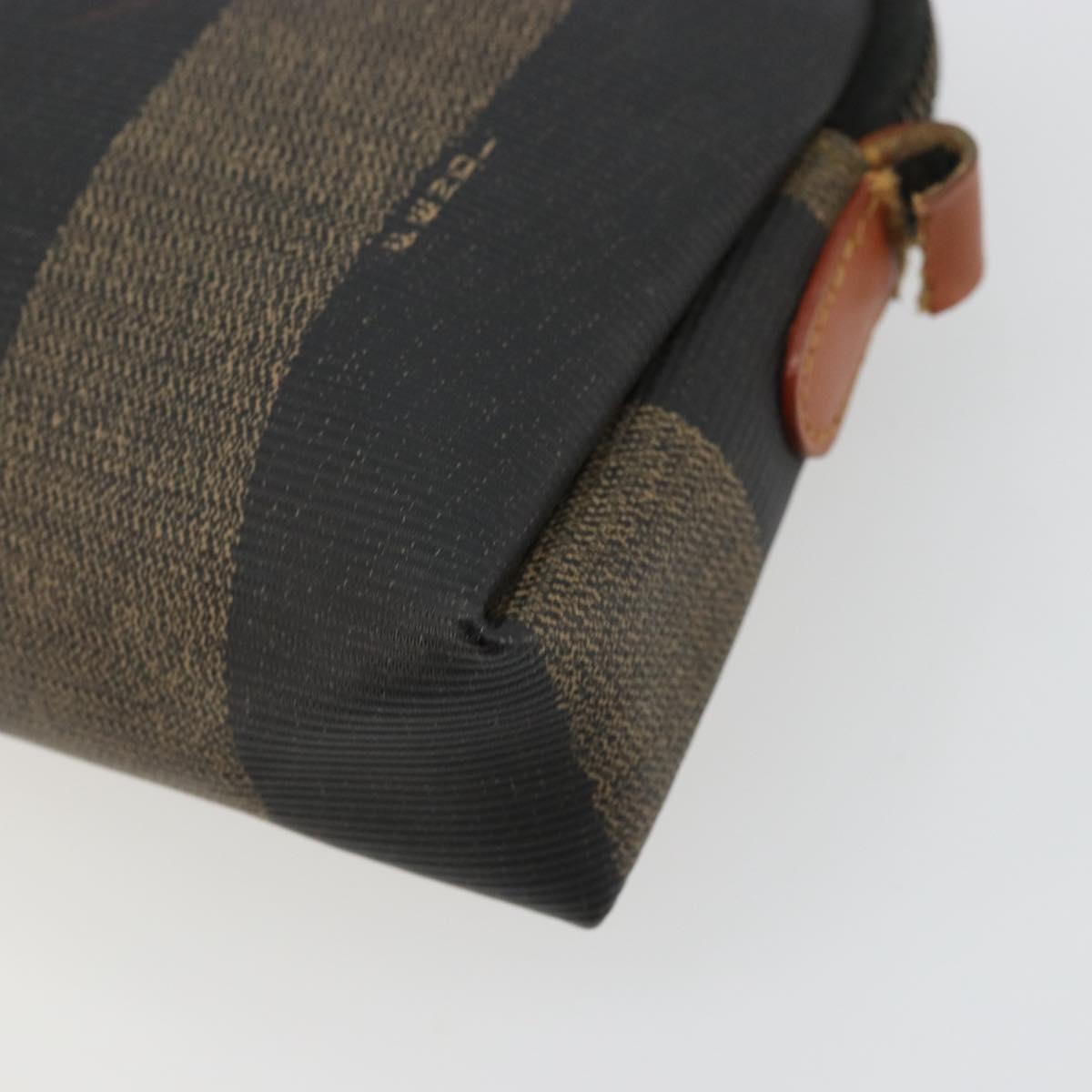 FENDI Pecan Canvas Shoulder Bag PVC Brown Black gold Auth 124174