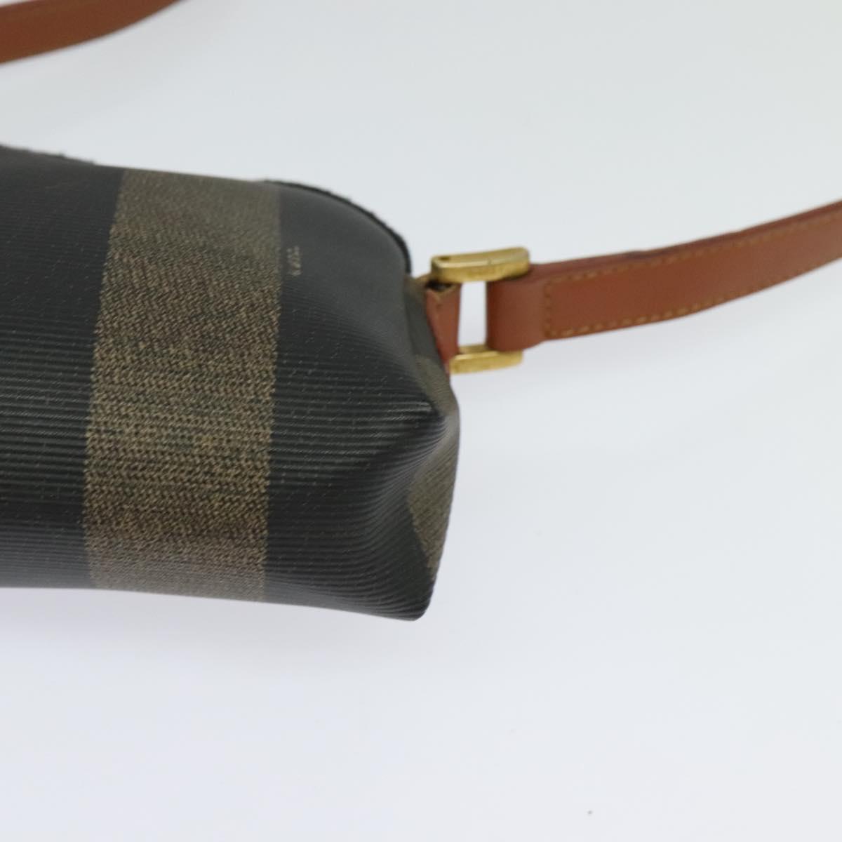 FENDI Pecan Canvas Shoulder Bag PVC Brown Black gold Auth 124174