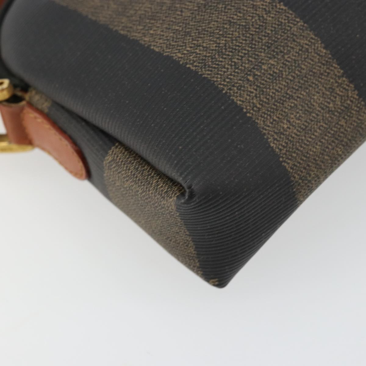 FENDI Pecan Canvas Shoulder Bag PVC Brown Black gold Auth 124174