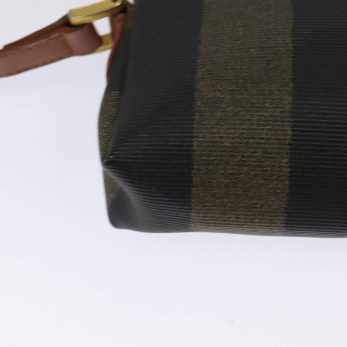 FENDI Pecan Canvas Shoulder Bag PVC Brown Black gold Auth 124174