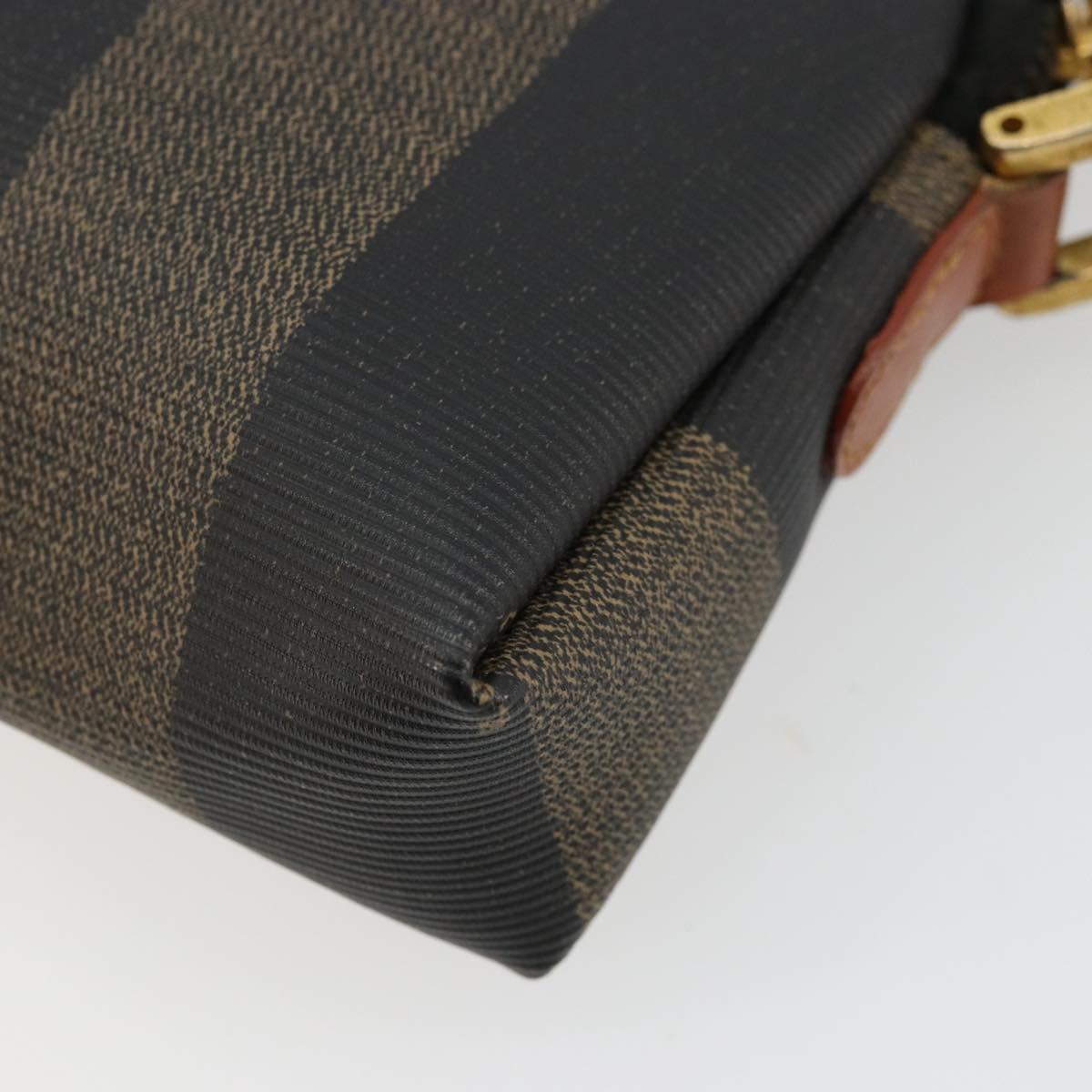 FENDI Pecan Canvas Shoulder Bag PVC Brown Black gold Auth 124174