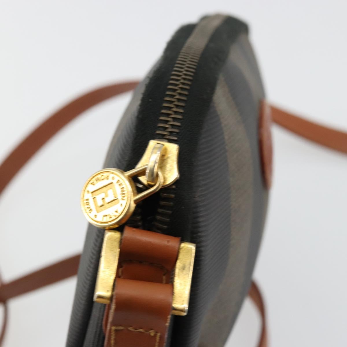 FENDI Pecan Canvas Shoulder Bag PVC Brown Black gold Auth 124174