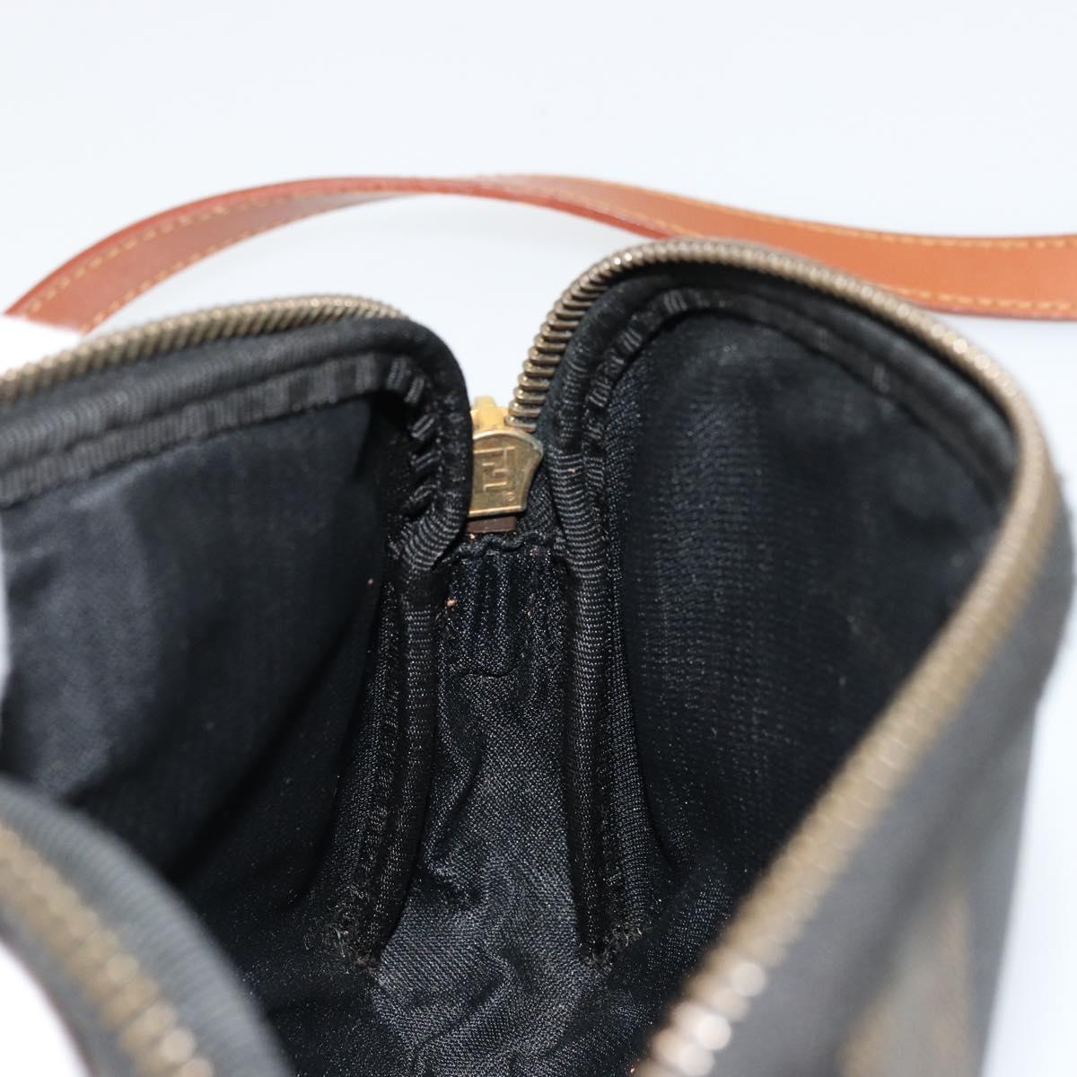 FENDI Pecan Canvas Shoulder Bag PVC Brown Black gold Auth 124174