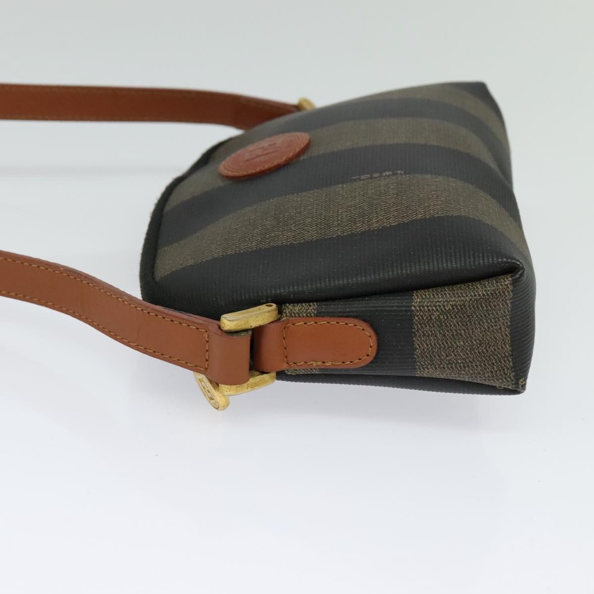 FENDI Pecan Canvas Shoulder Bag PVC Brown Black gold Auth 124174