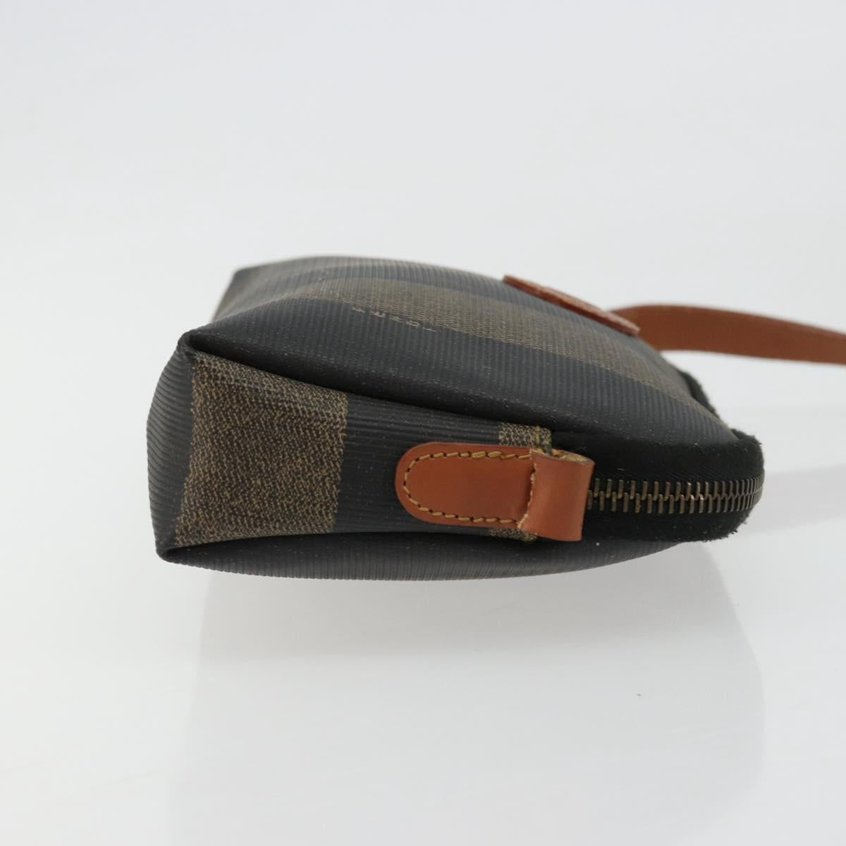 FENDI Pecan Canvas Shoulder Bag PVC Brown Black gold Auth 124174