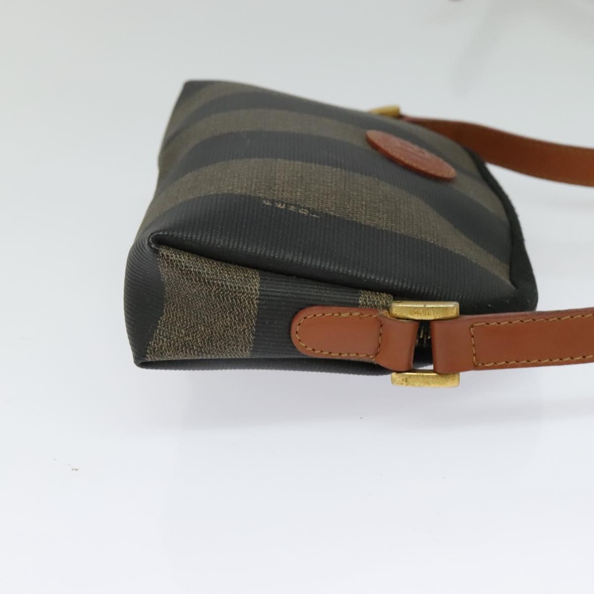 FENDI Pecan Canvas Shoulder Bag PVC Brown Black gold Auth 124174